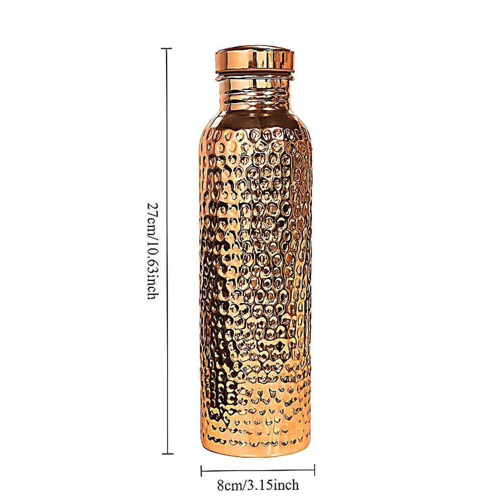 100% Pure Copper Water Bottle 34oz (1000ml) – Hammered Finish, Leak Proof Ayurvedic Drinking Bottle for Yoga & Gym
