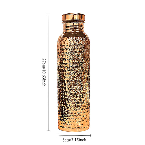 100% Pure Copper Water Bottle 34oz (1000ml) – Hammered Finish, Leak Proof Ayurvedic Drinking Bottle for Yoga & Gym