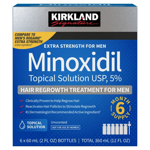 Kirkland Minoxidil Liquid Extra Strength Hair Regrowth Treatment, 5% Topical Solution, 6 Months Supply